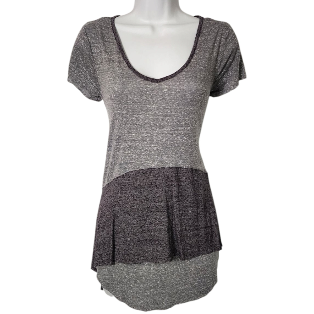 Maurices Womens Small Basic Overlay V-Neck Short Sleeve Layered Shirt Gray